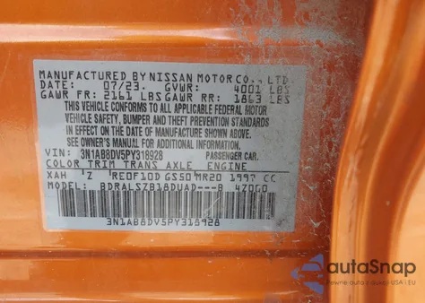 2023 Nissan Sentra Sr Xtronic Cvt from USA, damaged, VIN 3N1AB8DV5PY318928